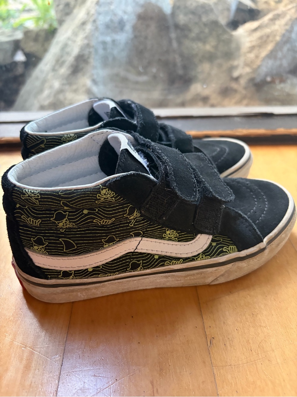 Vans Kids Black and Green High Top Skate Sneakers with Velcro